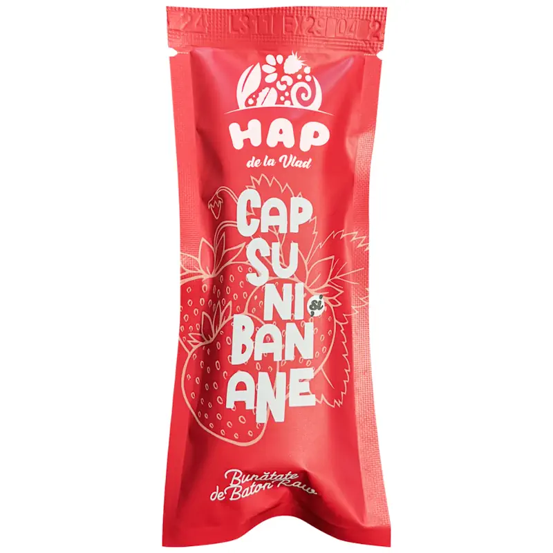 Baton Raw Vegan cu Căpșuni și Banane, 45 g, Hap de la Vlad